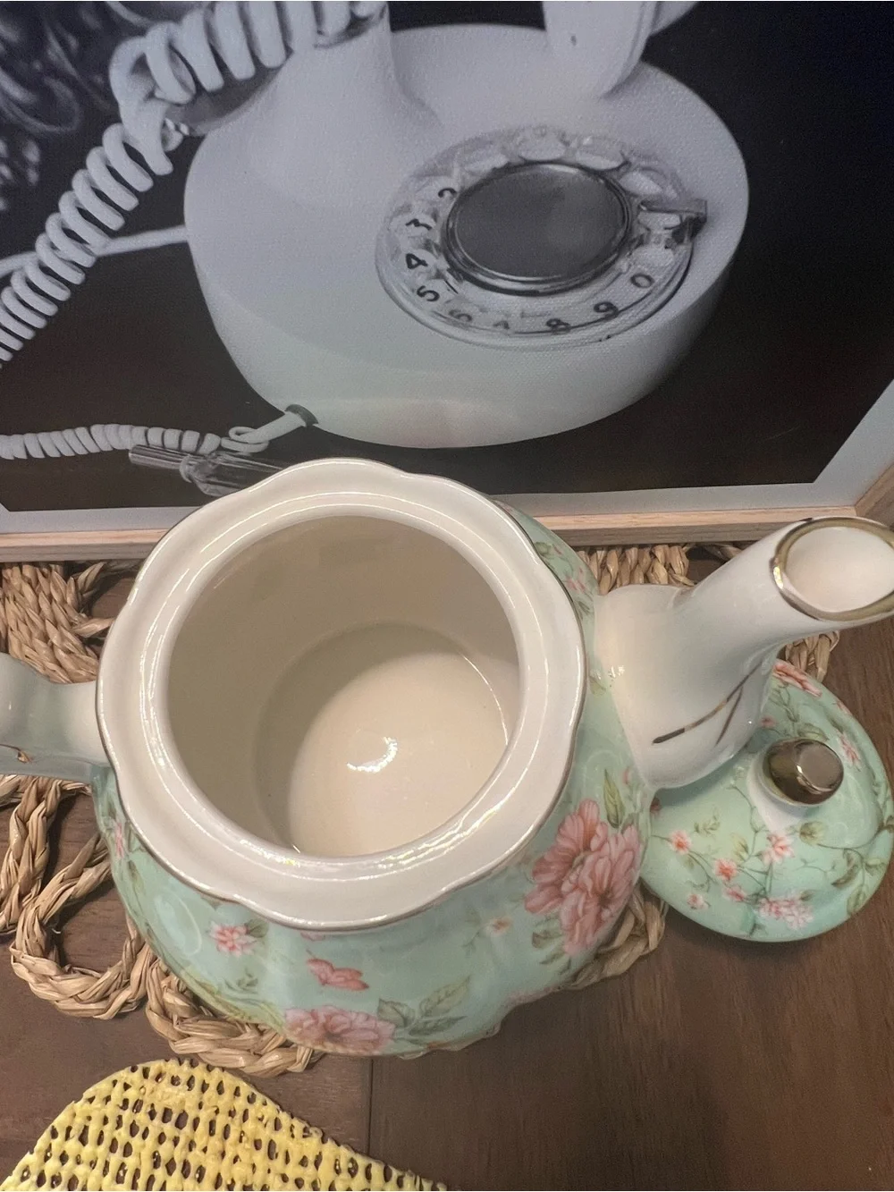 Vintage Floral Porcelain Teapot - Mint Green with Pink Flowers